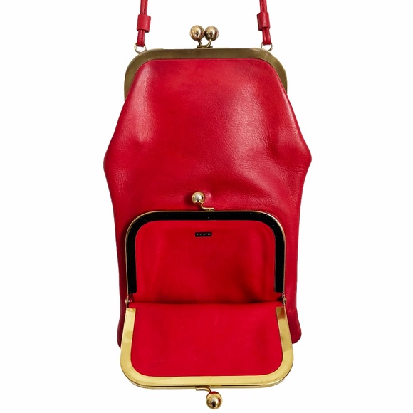 Bonnie Cashin for Coach Swinger Bag Double Frame Kiss Lock Red Leather Vintage - Picture 7 of 15